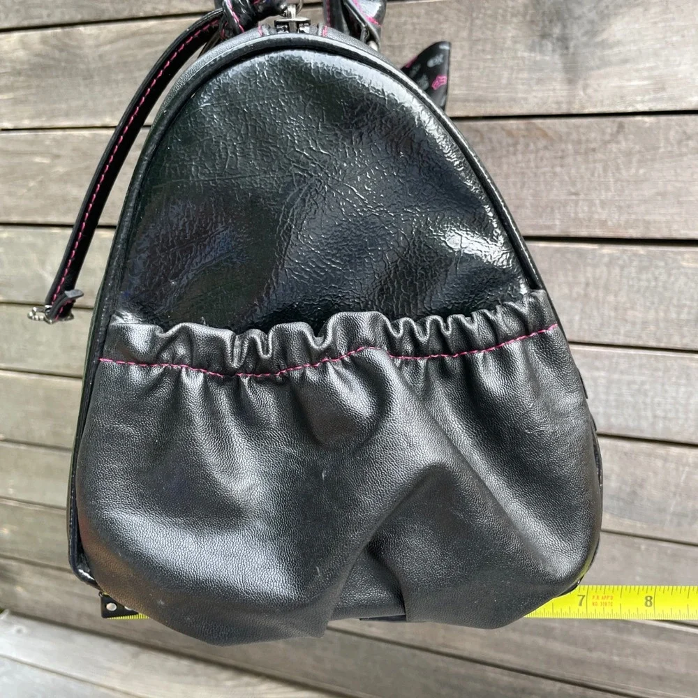 Vintage Fox Racing Purse 90s Black Pink Embroidered Satchel Bag Y2K Punk Bow